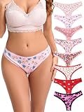 Morvia Variety of Thongs for Women Pack Sexy Cute Assorted Colors Prints Underwear Panties (US, Alpha, X-Large, Regular, Regular, 8 Pcs Pink Floral)