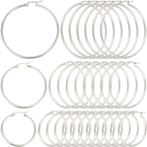 SOFPLATE 1 Box 30 works 3 Style Hoop Earring Findings Round Earring Beading Hoops Silver Hypoallergenic Stainless Steel Large Earrings Open Dangle Earring Hoops for jewellery Making Supplies DIY Craft