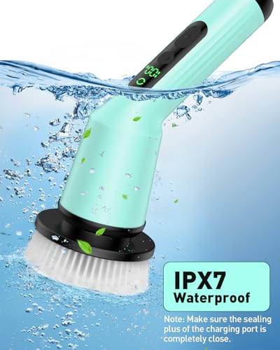 Image of Electric Spin Scrubber for Cleaning Bathroom, Shower Scrubber Cordless Cleaning Brush with IPX7 Waterproof & 2 Speed, 3 Brush Heads, Bathroom Cleaning Supplies for Toilet Shower Tub Mint Green