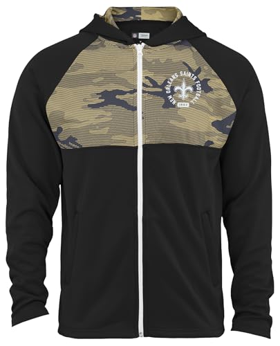 Zubaz NEW ORLEANS SAINTS TEAM COLOR FULL ZIP HOOD W/CAMO LINES YOKE & HOOD LINER