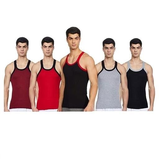 Men's Super Combed Cotton Vest Pack of 5 | Square Neck Knitted Sleeveless Baniyan | Soft Inner-image-32