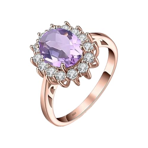 Bagues de fiançailles en améthyste avec pierre de naissance Meadows Gemstone pour femmes, bagues de promesse en argent sterling 925 plaquées or blanc jaune rose 14 carats pour elle