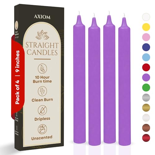 Axiom Candles | 10 Inch Dripless | Straight, Purple, Pack of 4