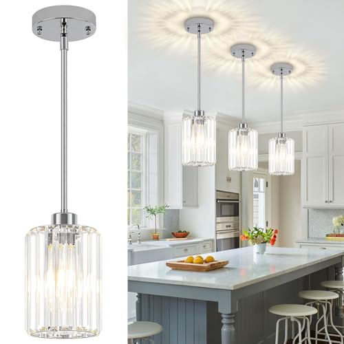 3 Pack Chrome Pendant Lights Kitchen Island, Modern Crystal Kitchen