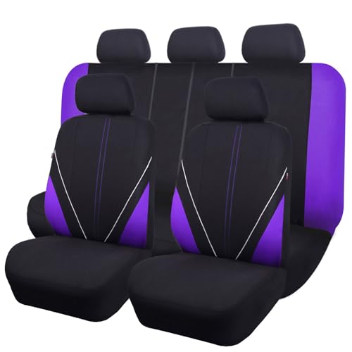 Flying Banner Juego Completo de Fundas universales de Malla Transpirable para Asiento de Coche, Protector Compatible con airbag (Negro y Morado)