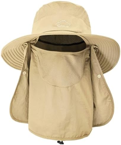 ehsbuy Fischerhut Herren Breiter Krempe Mesh Tropenhut Safari Hut Faltbar Sonnenhut mit Gesichtsbedeckung Nackenklappe