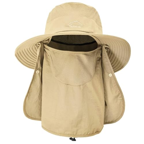 ehsbuy Chapeaux De Pêche pour Hommes Et Femmes Chapeau Randonnée Homme avec Couvre-Visage à Large Bord Chapeau De Soleil De Plage Safari Chasse Jardinage...