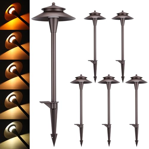Image of LEONLITE 6-Pack 5CCT Low Voltage LED Pathway Lights, Double Layer Head
