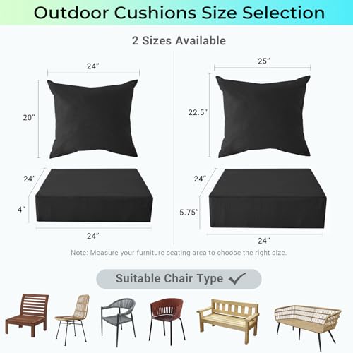 Image of IPYNBAP Outdoor Cushions for Patio Furniture,Outdoor Seat Cushion Set 24 x 24 x 4 Inch,Waterproof & Fade Resistant Outdoor Chair Cushions,Deep Patio Chair Cushion with Removable Cover,Black