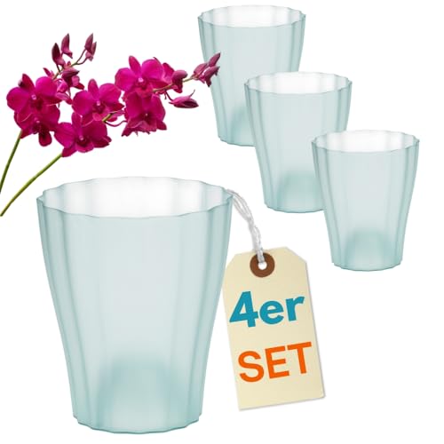 GarPet 4er Set Orchideentopf Transparent Orchideen Übertopf Pflanztöpfe Übertöpfe für Orchideen aus Kunststoff Innen Durchsichtig Elegant 16 cm Glas