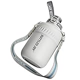 GLUG GLUG Insulated Stainless Steel Water Bottle for Sports and Travel, BPA-Free,Bottled joy with strap (grey, 32 oz)