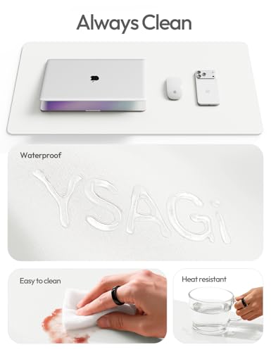 Image of YSAGi Leather Desk Protector, Office Mat, Large Mouse Mat, Non-Slip PU Leather Blotter, Laptop Desk Mat, Waterproof Writing Pad for Office and Home(White, 63 inch x 17.2 inch)