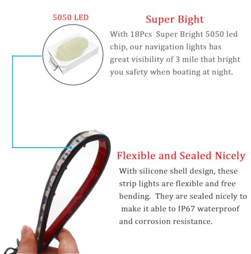 Boaton Marine Boat LED Navigation Lights, Green and Red Boat Bow Lights, IP67 Waterproof for Pontoon, Bass, Fishing, Yacht, etc.