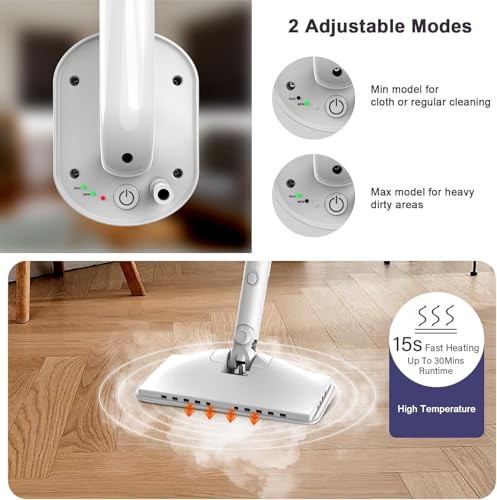 Image of 6-in-1 Steam Mop, 1200W Rotated Steam Cleaner for Home, 2 Modes, 400ML Removable Tank, 23FT Cord, 2 Washable Pads, Multi-Surface Steamer for Hard Floor, Laminate Floor, Tiles Cleaning (Bone White)