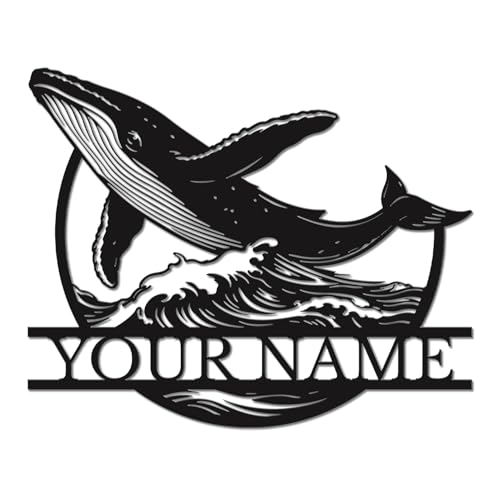 Personalized Whale Metal Sign, Custom Name Ocean Wall Art, Beach