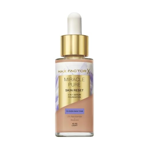 Max Factor Miracle Pure Skin Reset Foundation, 2-in-1 Serum und flüssige Foundation, natürliche Deckkraft mit mattem Finish, Reset-Komplex, Fb. 40-60 Light