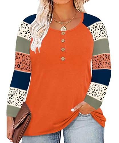 TIYOMI Plus Size Henley Shirts for Women Button Tops Raglan Pullover Fall Tunics XL-5XL