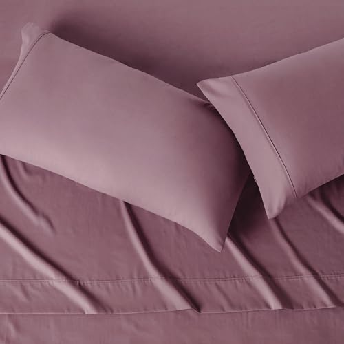 Image of Amazon Basics Lightweight Polyester Microfiber 4-Piece Bed Sheet Set, Machine Washable, King, Rose, Solid