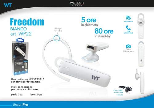 Wetech Headset Bluetooth in-Ear, con Tasto per Fotocamera. con Archetto Che avvolge l'orecchio ed Aumenta la stabilità.