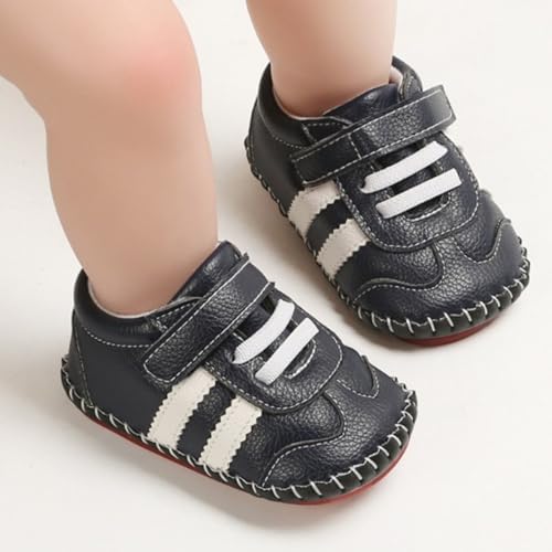 Image of HsdsBebe Baby Boys Girls Pu Leather Hard Bottom Walking Sneakers Toddler Rubber Sole First Walkers Infant Cartoon Slippers Crib Shoes