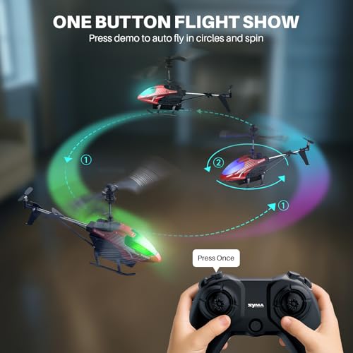Image of SYMA RC Helicopter for Kids, 7-Color LED Lights, 40 Min Flight Time, Red | 2 Batteries, Front Obstacle Avoidance, Altitude Hold and One-Key Takeoff /Landing for Beginner-Friendly Indoor Flying