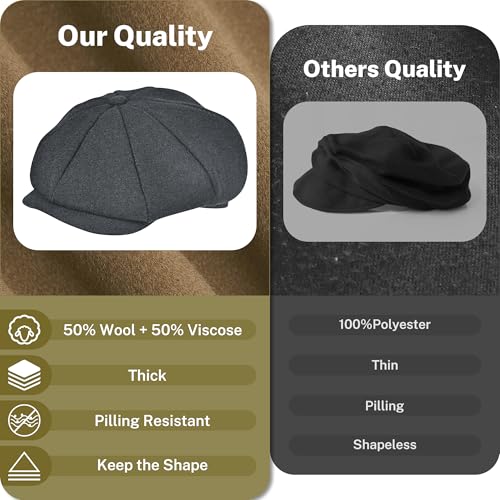 Image of KUJUHA Wool Newsboy Cap for Men Flat Irish Cabbie Ivy Gatsby Newsboy Driving Hat Hunting Cap