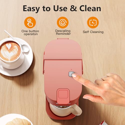 Image of Tastyle Single Serve One Cup Coffee Maker, for K Cups and Grounds, Mini Coffee Maker with Portable Handle, 6 to 12 Oz Brew Size, for Travel, Camping, Office, RV and Dorm, 120V, Salmon Pink
