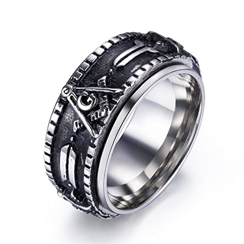 Bague maçonnique de qualité supérieure HMJGDHX chevalière en acier inoxydable doré or pour homme