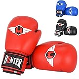 Hunter Boxing Gloves Muay Thai Training Professional Synthetic Leather Sparring Punching Bag Mitts Kickboxing Fighting (RED, 16 OZ)…