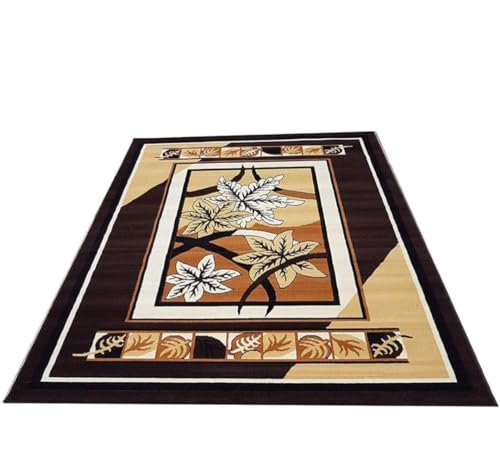 Image of Premium Brown Area Rug 6x8 Feet - Luxury Soft Floral Living Room Carpet Anti-Slip Bedroom Rug