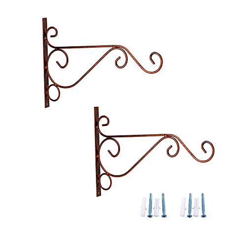 Rainbowroseus 2 Pack 10" Iron Hanging Plants Bracket Decorative Wall Planter Hanger Hooks