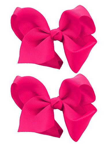 NYFASHION101 Toddlers' Girls' Smooth Grosgrain Ribbon Bow Alligator Clip, Hot Pink