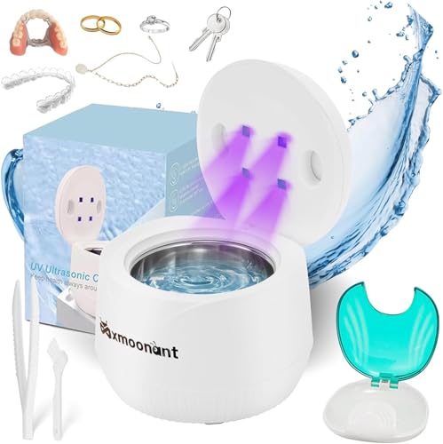 Mxmoonant Limpiador Ultrasónico UV para Alineador de Dentaduras, Máquina de Limpieza Diaria para Aparatos de Higiene Bucal, Más un Estuche Portátil para Alineador y Un Mini Cepillo Mxmoonant Limpiador Ultrasónico UV para Alineador de Dentaduras, Máquina de Limpieza Diaria para Aparatos de Higiene Bucal, Más un Estuche Portátil para Alineador y Un Mini Cepillo