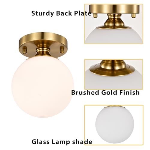 Image of Gold Semi Flush Mount Ceiling Light 5.9 inch Globe Opal Glass Shade