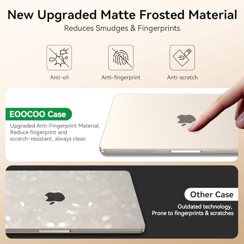 Image of EooCoo Compatible with MacBook Air 13 inch Case M5 2026-2022 M4 M3 M2 A3449 A3240 A3113 A2681, Upgrade Matte, Scratch Resistant, Sturdy Protective Hard Shell for Mac Air 13.6 inch Case, Starlight
