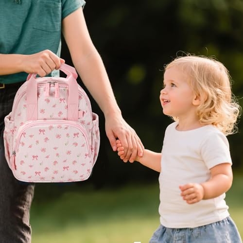 Image of Bluboon Toddler Backpack for Girls Boys 2-4 Cute 12 inch Preschool Kindergarten Backpacks Kids Daycare Bags School Travel (Pink bow flower 212-Pink, Age 2-4 (12 inch H not Fit A4 Folder))