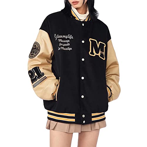 AeasyG Veste de Baseball Scolaire avec Lettre brodée pour Hommes et Femmes Couples Veste de Baseball Unisexe décontractée Vintage avec Patch Cover