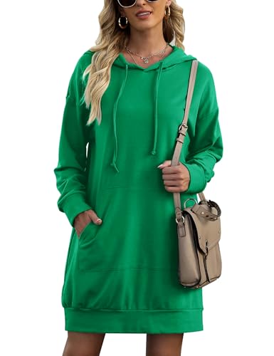 Image of Quenteen Women Hoodies Dress Hooded Sweatshirts Dress Casual Long Sleeve Tunic Dress Oversized Sweatshirts with Pocket