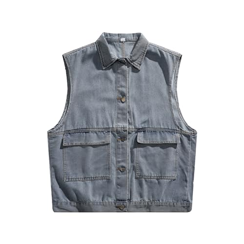 Generisch Chaqueta vaquera sin mangas para hombre, chaleco vaquero informal de verano, chaleco informal para hombre, estilo vintage, chaleco vaquero ligero, sin mangas, chaqueta de motorista Y2k, moda