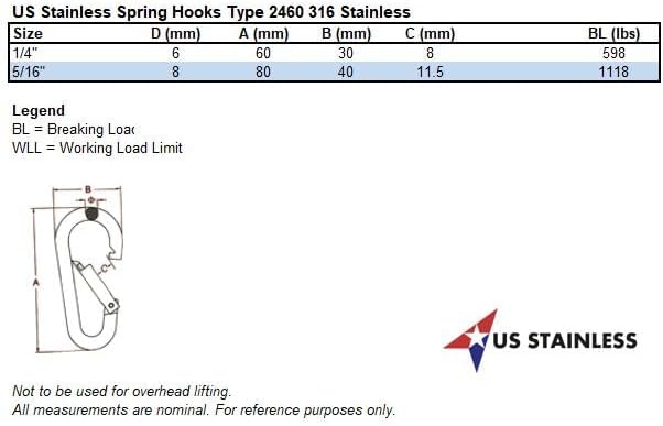 US Stainless 4 Pieces Stainless Steel 316 Spring Hook Oblong No Eye 5/16" (8mm) Marine Grade - Image 4