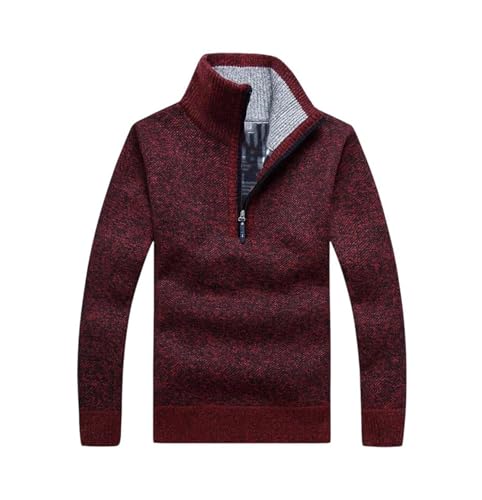 Men's Quarter Zip Up Sweaters Thick Warm Fleece Knitted Pullover Winter Long Sleeve Comfy Jumper