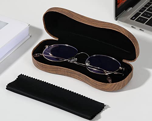 Moko Eyeglasses Cases Hard Shell, Unisex Pu Leather Protective Eye Glasses Cases Storage Holder With Cleaning Cloth, Brown #TOP3