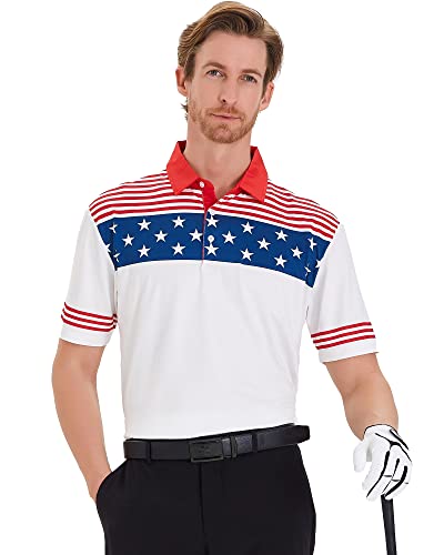 Big Crazy Men's Polo Shirts Short Sleeve Regular Fit Golf Shirts For Men Quick Dry White #TOP4