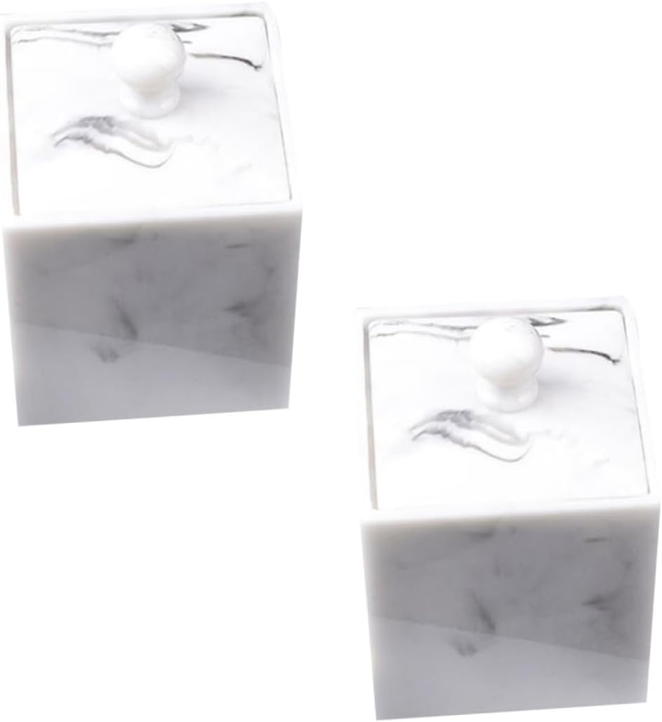 2pcs Cotton Swabs Holder Box Modern Marble Design Resin Apothecary Jars Cotton Pads Holder for Home