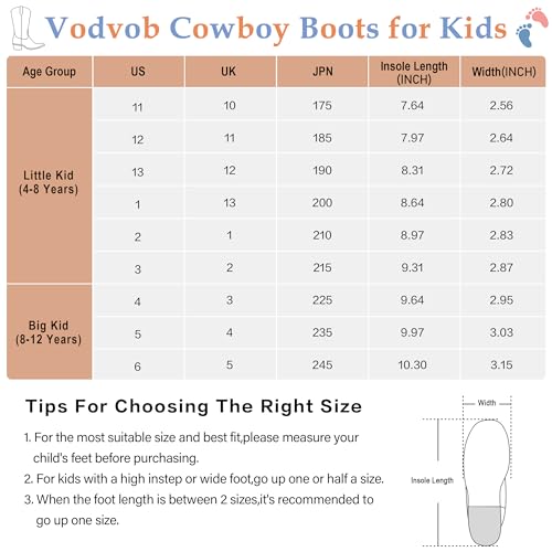 Vodvob Kids Western Boots Embroidered Cowgirl Cowboy Boots Boys Girls Mid Calf Round Toe Riding Shoes Little Kid/Big Kid thumb #2
