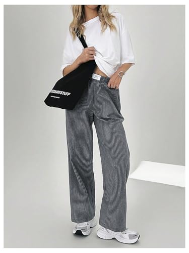 SOLY HUX Womens Striped Print Pants Straight Leg Lounge Casual Baggy Long Trousers3
