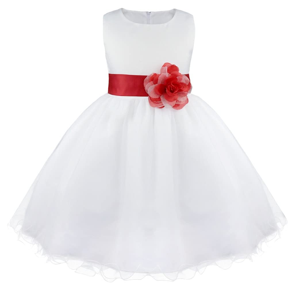 IEFIEL Vestido Blanco de Primera Comunión para Flores Niña sin Manga Vestido de Dama de Honor Tul Vestido de Ceremonia Noche 2-14 Años