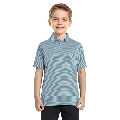 Image of Boys Polo Shirts Short Sleeve Striped Performance Moisture Wicking Dry Fit Golf Shirts for Boys Youth Kids