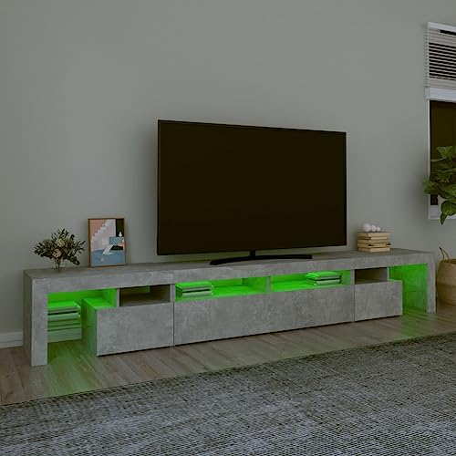 LAPOOH Mueble de TV con Luces LED Gris hormigón 260x36,5x40 cm, Mueble para TV Moderno - imagen 4