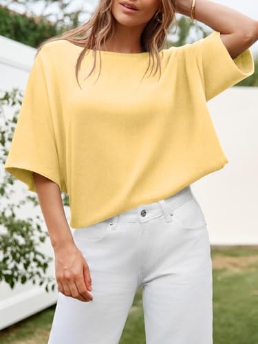 Image of Cicy Bell Womens Half Sleeve Sweaters Oversized Boat Neck Knitted Pullover Sweater Trendy Casual Loose Fit Fall Tops